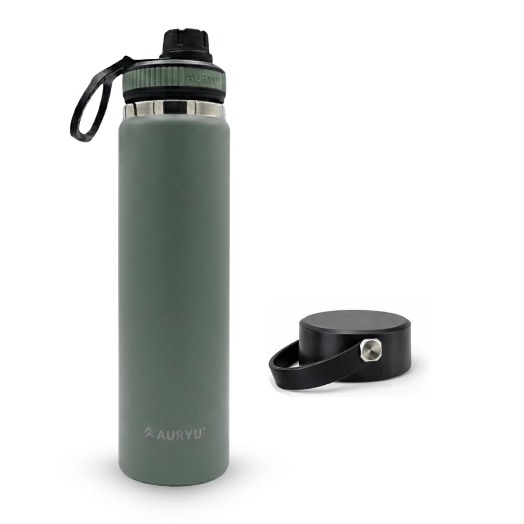 Oat 24oz Insulated Water Bottle, Triple-Walled Stainless Steel Thermos, Leak Proof Wide Mouth Flask with Bonus Spout Lid, BPA-Free for Gym, Travel, Sports, Hot & Cold Drinks