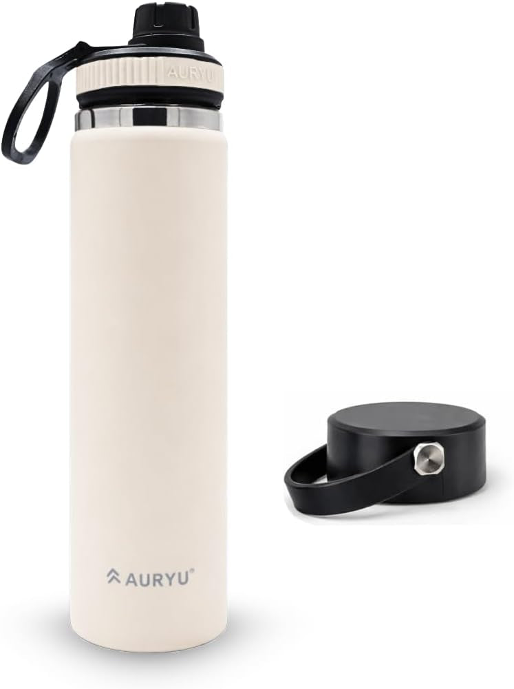 Oat 24oz Insulated Water Bottle, Triple-Walled Stainless Steel Thermos, Leak Proof Wide Mouth Flask with Bonus Spout Lid, BPA-Free for Gym, Travel, Sports, Hot & Cold Drinks
