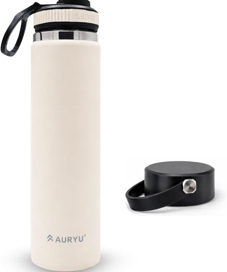 Oat 24oz Insulated Water Bottle, Triple-Walled Stainless Steel Thermos, Leak Proof Wide Mouth Flask with Bonus Spout Lid, BPA-Free for Gym, Travel, Sports, Hot & Cold Drinks