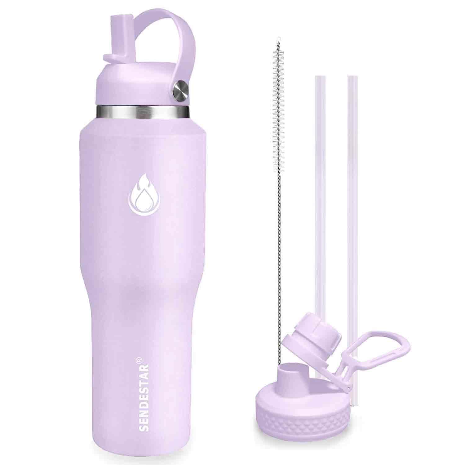 SENDESTAR 40oz Water Bottle Wide Mouth Stainless Steel Vacuum Insulated Double Wall with 2 Straw Lids Fit in Any Car Cup Holder