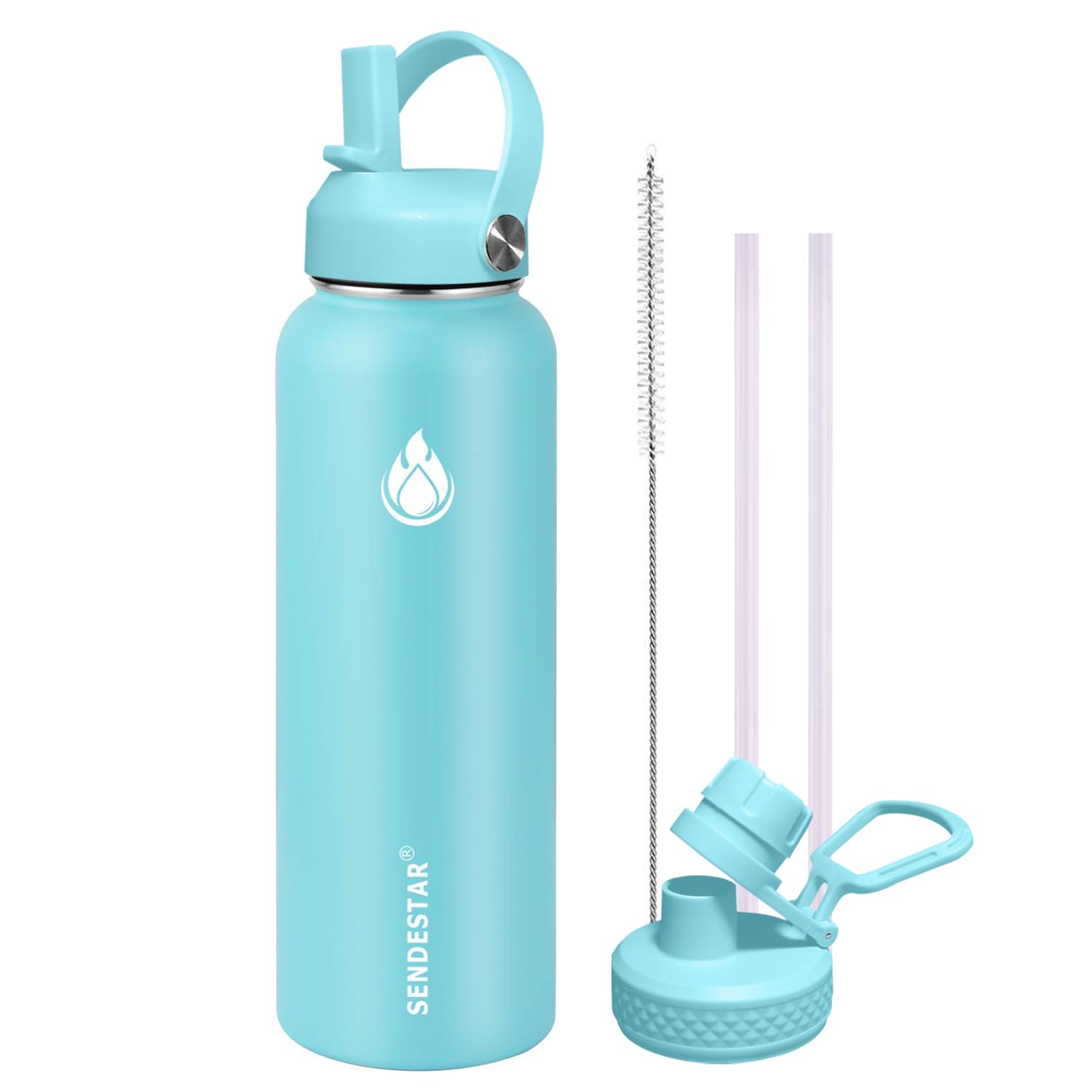 Insulated Water Bottle 40 oz with Straw, Stainless Steel Wide Mouth Water Bottle, Double Wall Vacuum Leak Proof with Straw Lid & Spout Lid for Sports or Office, Keep Cold or Hot Up to 24 Hrs