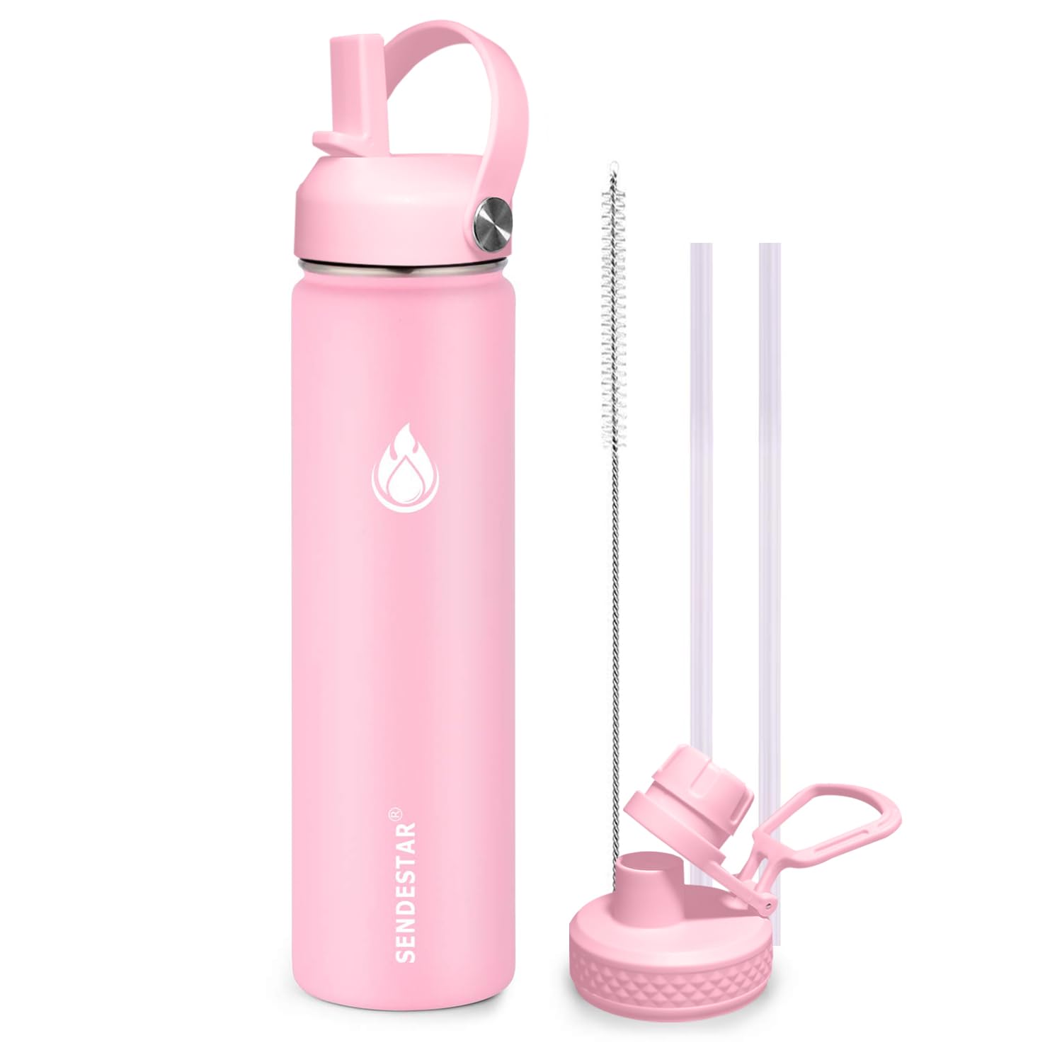 Insulated Water Bottle 40 oz with Straw, Stainless Steel Wide Mouth Water Bottle, Double Wall Vacuum Leak Proof with Straw Lid & Spout Lid for Sports or Office, Keep Cold or Hot Up to 24 Hrs