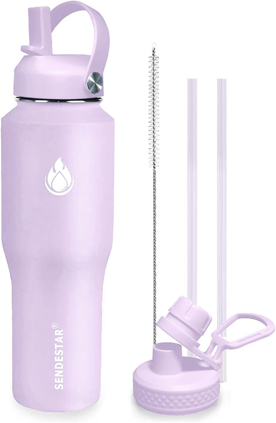 SENDESTAR 40oz Water Bottle Wide Mouth Stainless Steel Vacuum Insulated Double Wall with 2 Straw Lids Fit in Any Car Cup Holder