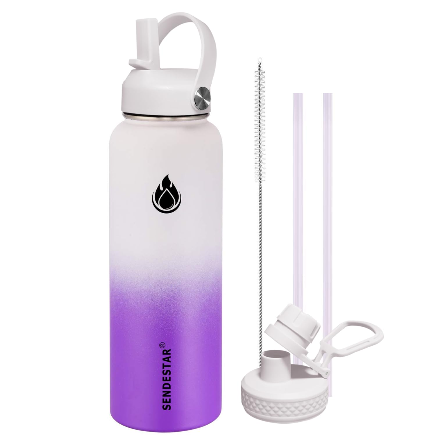 Insulated Water Bottle 40 oz with Straw, Stainless Steel Wide Mouth Water Bottle, Double Wall Vacuum Leak Proof with Straw Lid & Spout Lid for Sports or Office, Keep Cold or Hot Up to 24 Hrs