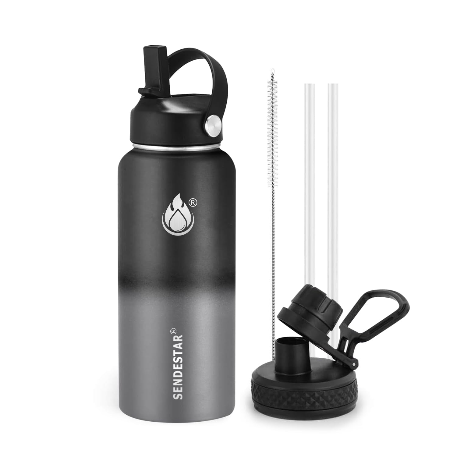 Insulated Water Bottle 40 oz with Straw, Stainless Steel Wide Mouth Water Bottle, Double Wall Vacuum Leak Proof with Straw Lid & Spout Lid for Sports or Office, Keep Cold or Hot Up to 24 Hrs