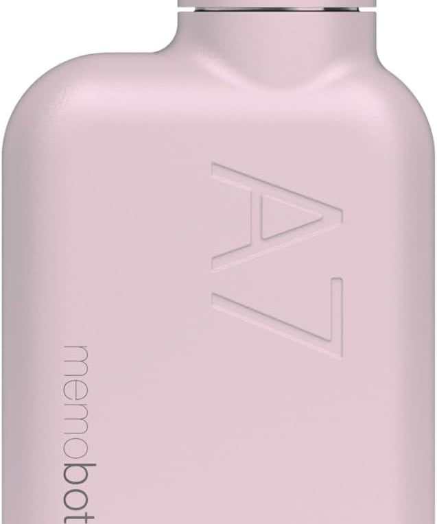 A7 memobottle - Stainless Steel - 8oz / 250ml - Slim & flat water bottle designed to fit in your bag - Pink Salt