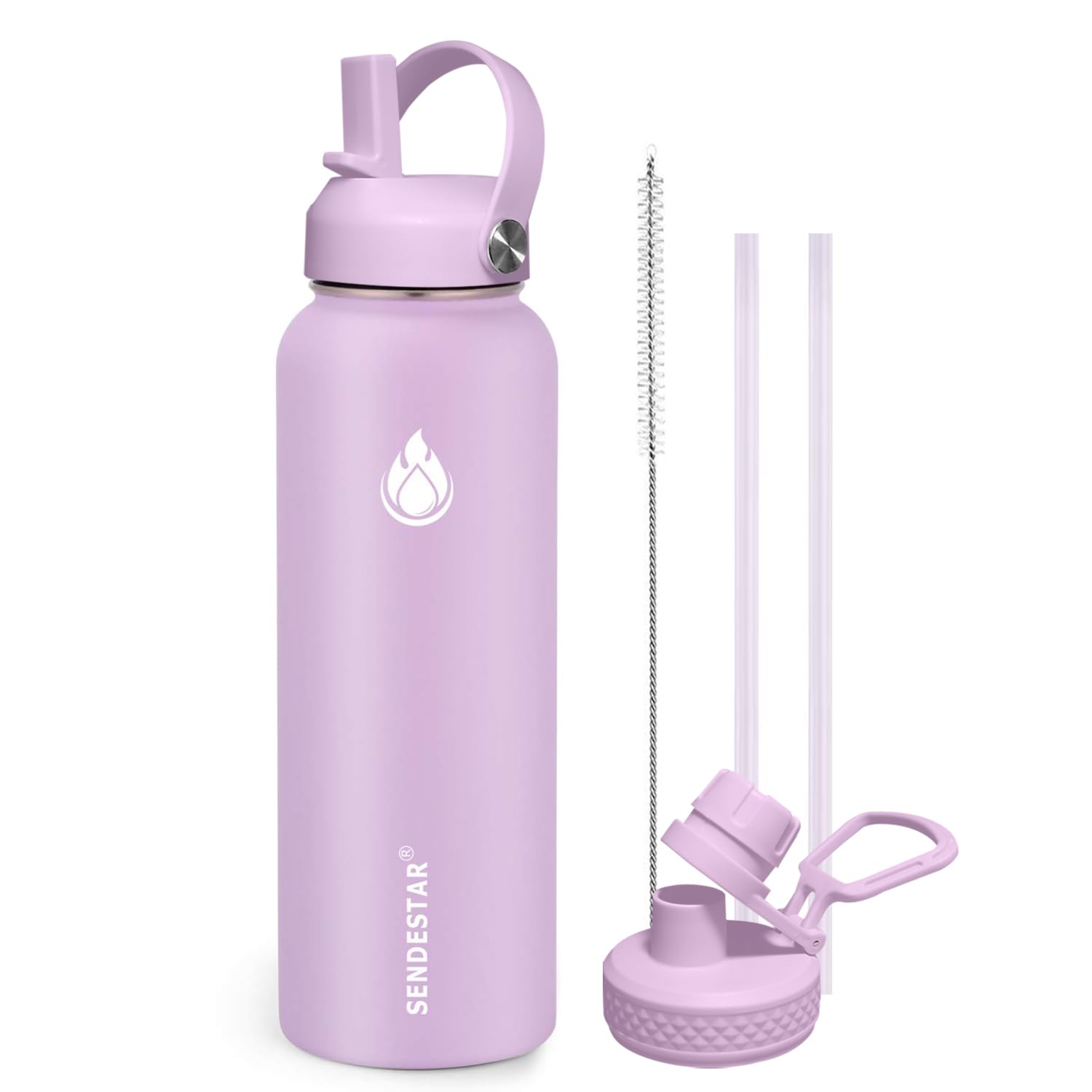 Insulated Water Bottle 40 oz with Straw, Stainless Steel Wide Mouth Water Bottle, Double Wall Vacuum Leak Proof with Straw Lid & Spout Lid for Sports or Office, Keep Cold or Hot Up to 24 Hrs