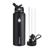 Insulated Water Bottle 40 oz with Straw, Stainless Steel Wide Mouth Water Bottle, Double Wall Vacuum Leak Proof with Straw Lid & Spout Lid for Sports or Office, Keep Cold or Hot Up to 24 Hrs