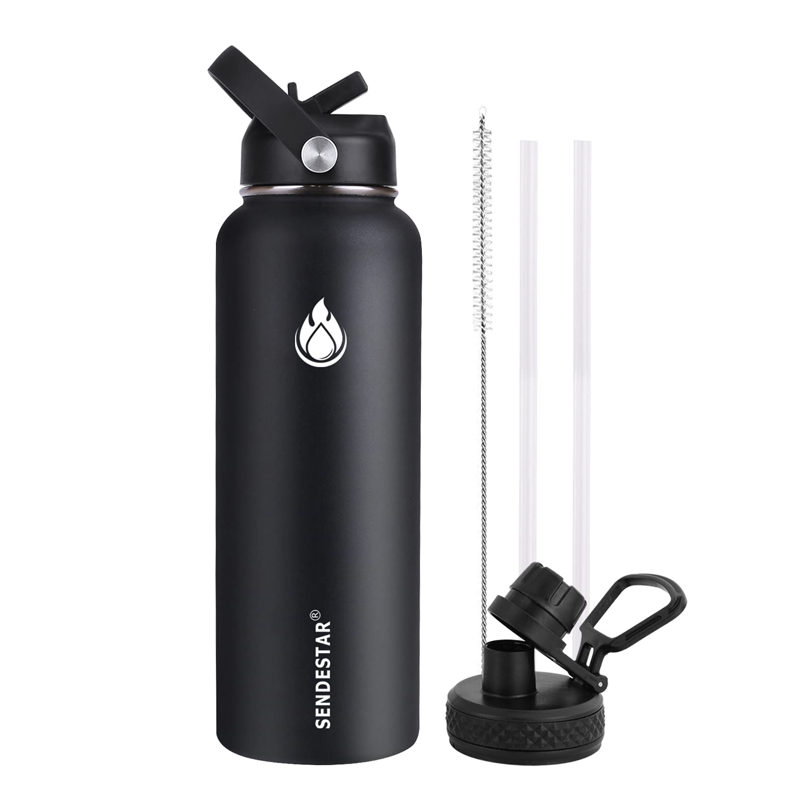 Insulated Water Bottle 40 oz with Straw, Stainless Steel Wide Mouth Water Bottle, Double Wall Vacuum Leak Proof with Straw Lid & Spout Lid for Sports or Office, Keep Cold or Hot Up to 24 Hrs
