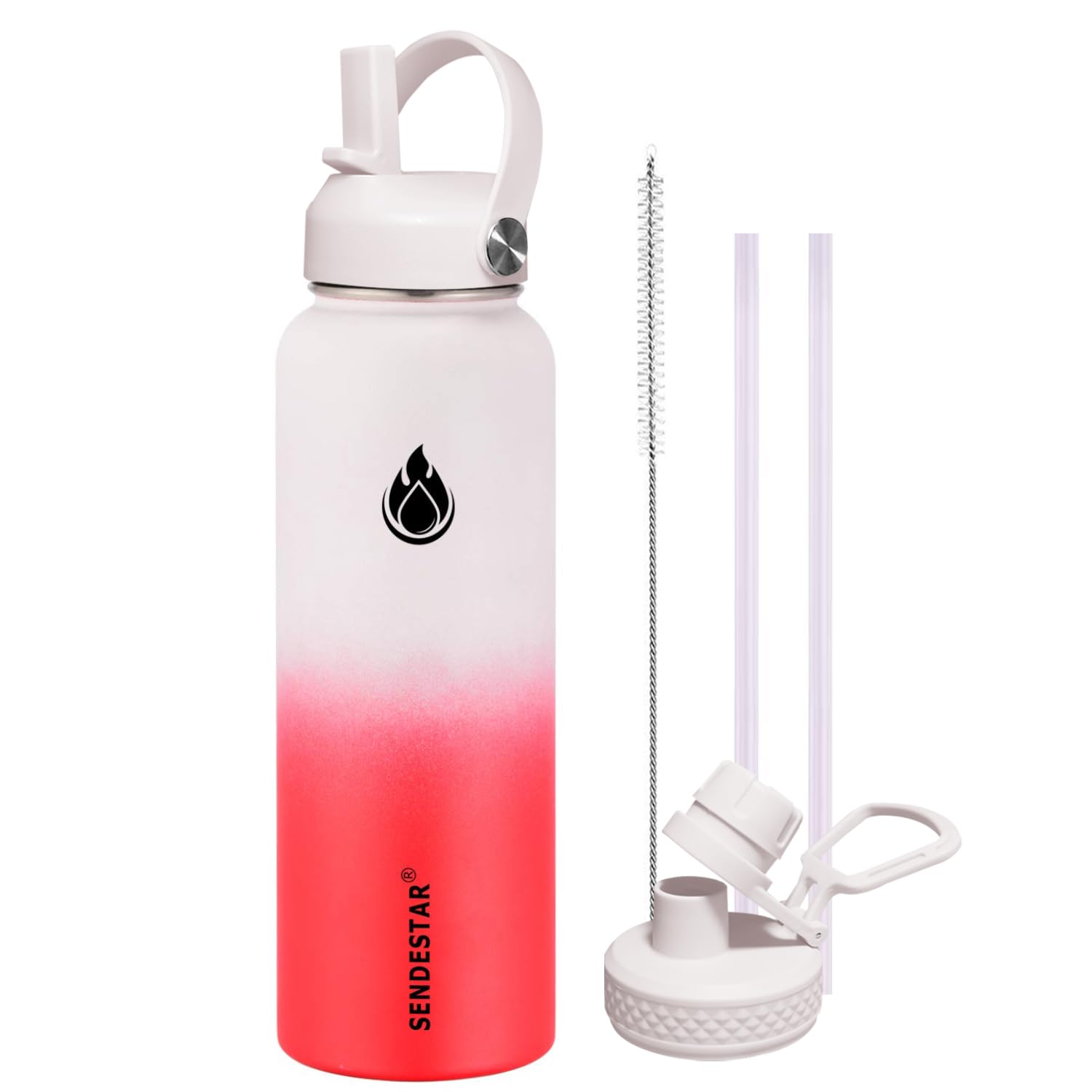 Insulated Water Bottle 40 oz with Straw, Stainless Steel Wide Mouth Water Bottle, Double Wall Vacuum Leak Proof with Straw Lid & Spout Lid for Sports or Office, Keep Cold or Hot Up to 24 Hrs