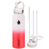 Insulated Water Bottle 40 oz with Straw, Stainless Steel Wide Mouth Water Bottle, Double Wall Vacuum Leak Proof with Straw Lid & Spout Lid for Sports or Office, Keep Cold or Hot Up to 24 Hrs