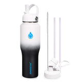 SENDESTAR 40oz Water Bottle Wide Mouth Stainless Steel Vacuum Insulated Double Wall with 2 Straw Lids Fit in Any Car Cup Holder