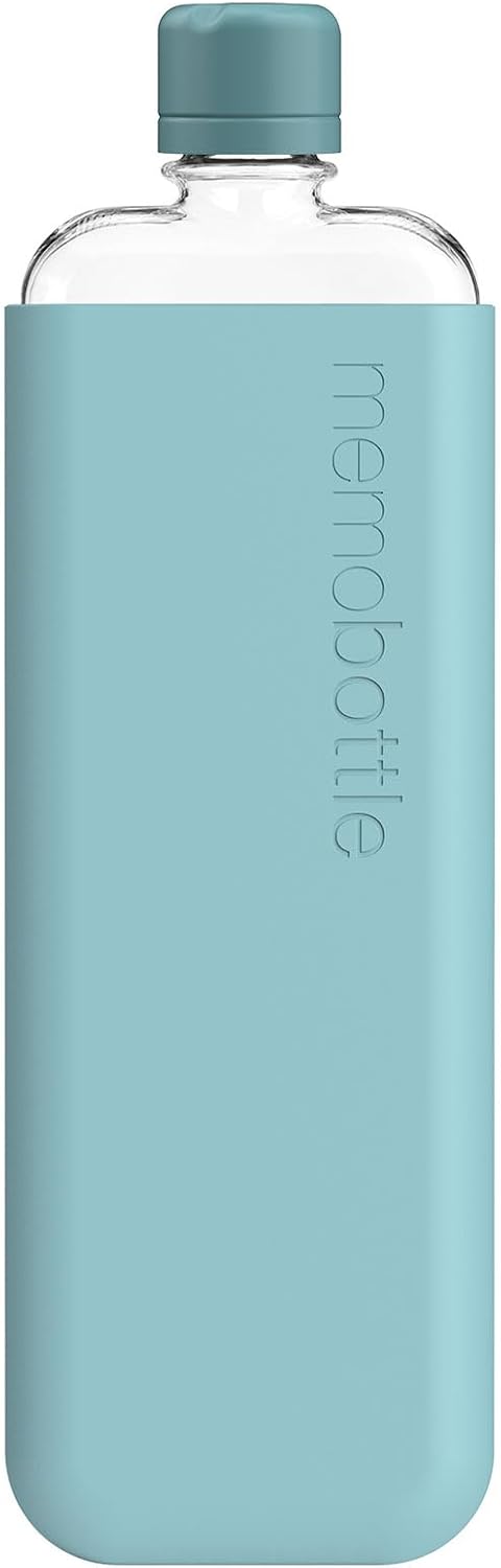 memobottle SLIM (Sea Mist) Bundle - 15oz (450ml) - Bottle, silicone sleeve & lid | Sleek, Slim & Flat Water Bottle for Bags & Laptops | BPA Free Tritan | Modern, Minimalist | Ideal for Daily Use