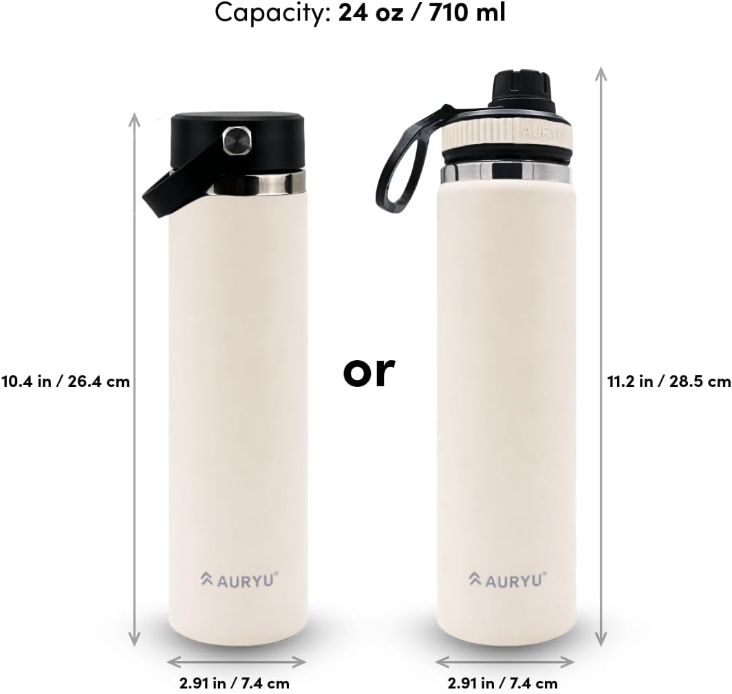 Oat 24oz Insulated Water Bottle, Triple-Walled Stainless Steel Thermos, Leak Proof Wide Mouth Flask with Bonus Spout Lid, BPA-Free for Gym, Travel, Sports, Hot & Cold Drinks