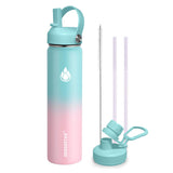 Insulated Water Bottle 40 oz with Straw, Stainless Steel Wide Mouth Water Bottle, Double Wall Vacuum Leak Proof with Straw Lid & Spout Lid for Sports or Office, Keep Cold or Hot Up to 24 Hrs