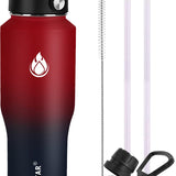 SENDESTAR 40oz Water Bottle Wide Mouth Stainless Steel Vacuum Insulated Double Wall with 2 Straw Lids Fit in Any Car Cup Holder