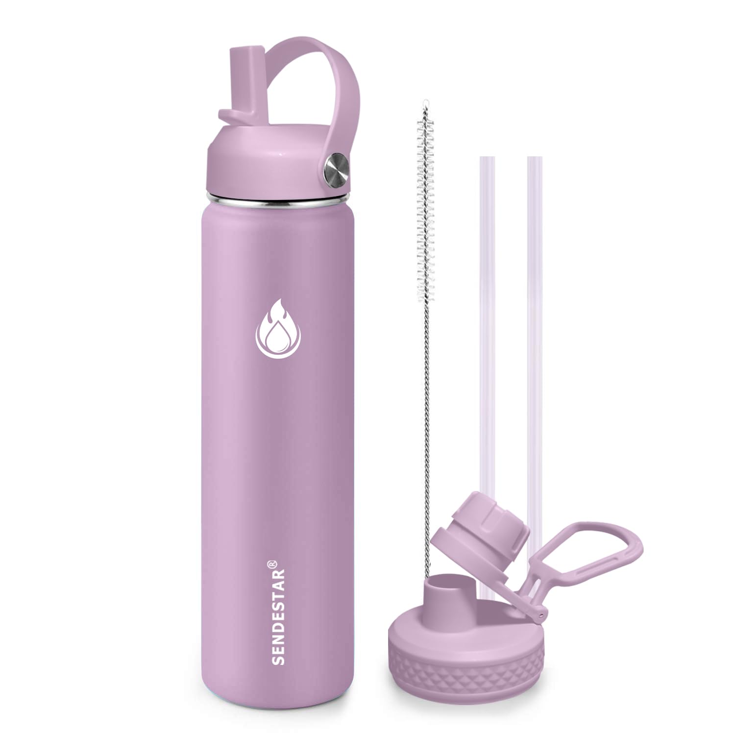 Insulated Water Bottle 40 oz with Straw, Stainless Steel Wide Mouth Water Bottle, Double Wall Vacuum Leak Proof with Straw Lid & Spout Lid for Sports or Office, Keep Cold or Hot Up to 24 Hrs