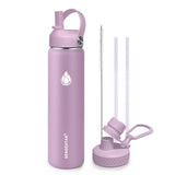 Insulated Water Bottle 40 oz with Straw, Stainless Steel Wide Mouth Water Bottle, Double Wall Vacuum Leak Proof with Straw Lid & Spout Lid for Sports or Office, Keep Cold or Hot Up to 24 Hrs