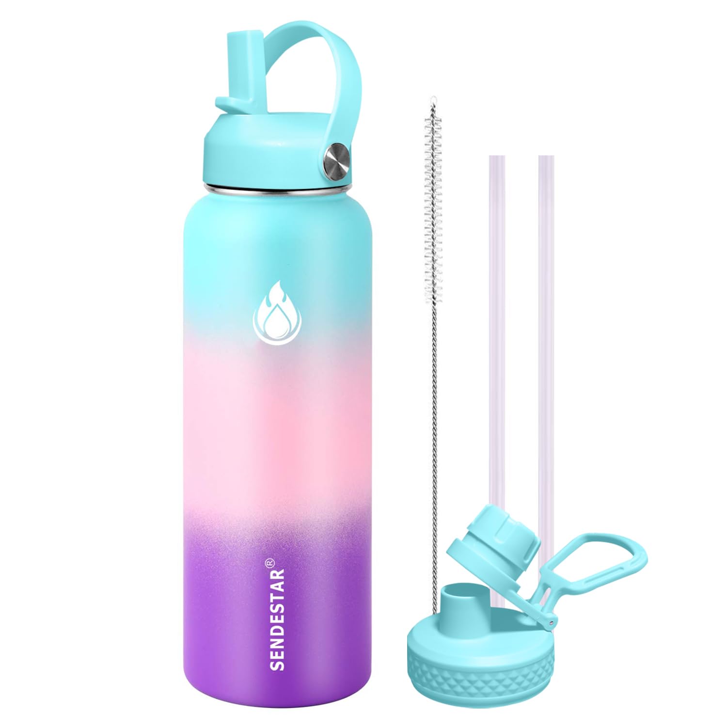 Insulated Water Bottle 40 oz with Straw, Stainless Steel Wide Mouth Water Bottle, Double Wall Vacuum Leak Proof with Straw Lid & Spout Lid for Sports or Office, Keep Cold or Hot Up to 24 Hrs