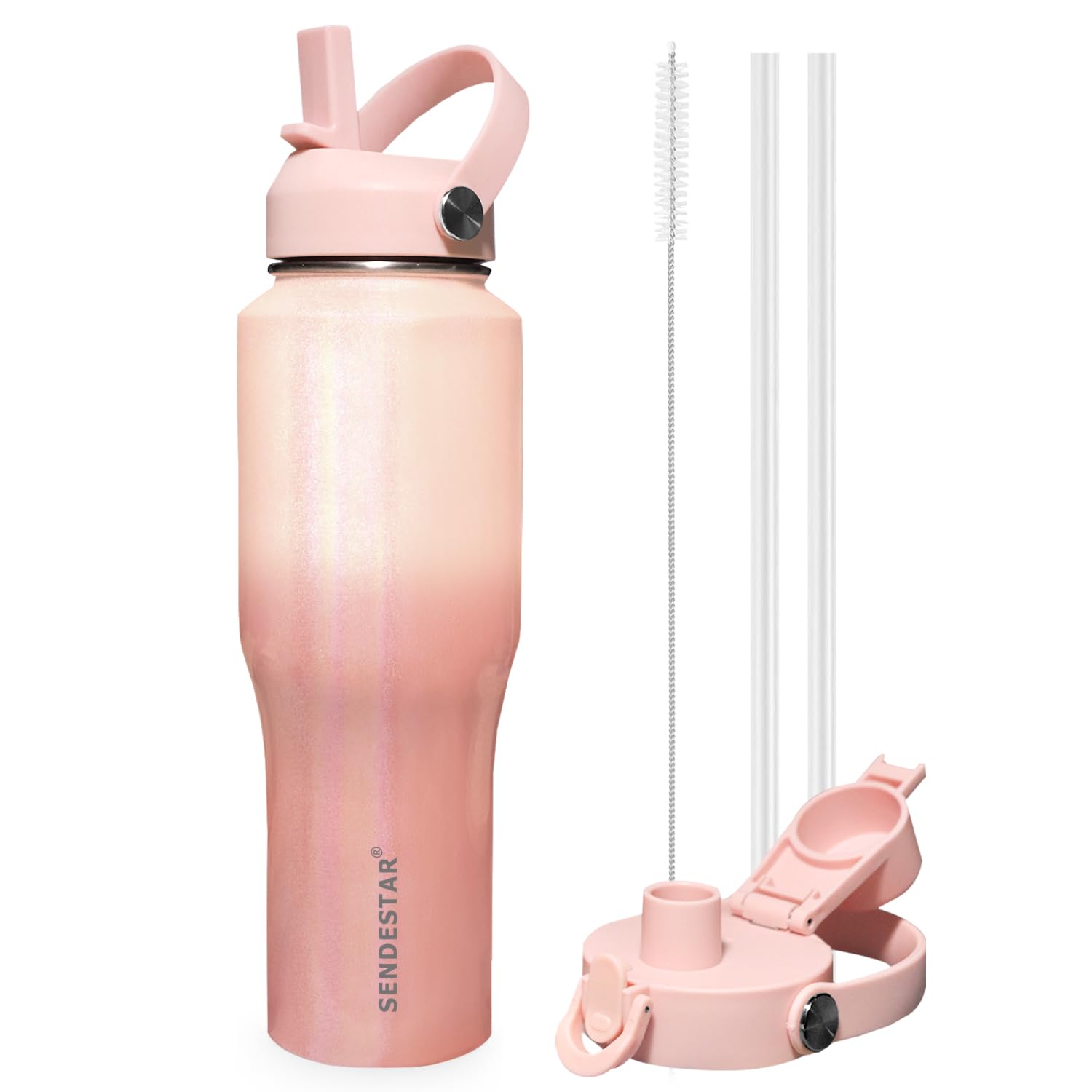 SENDESTAR 40oz Water Bottle Wide Mouth Stainless Steel Vacuum Insulated Double Wall with 2 Straw Lids Fit in Any Car Cup Holder