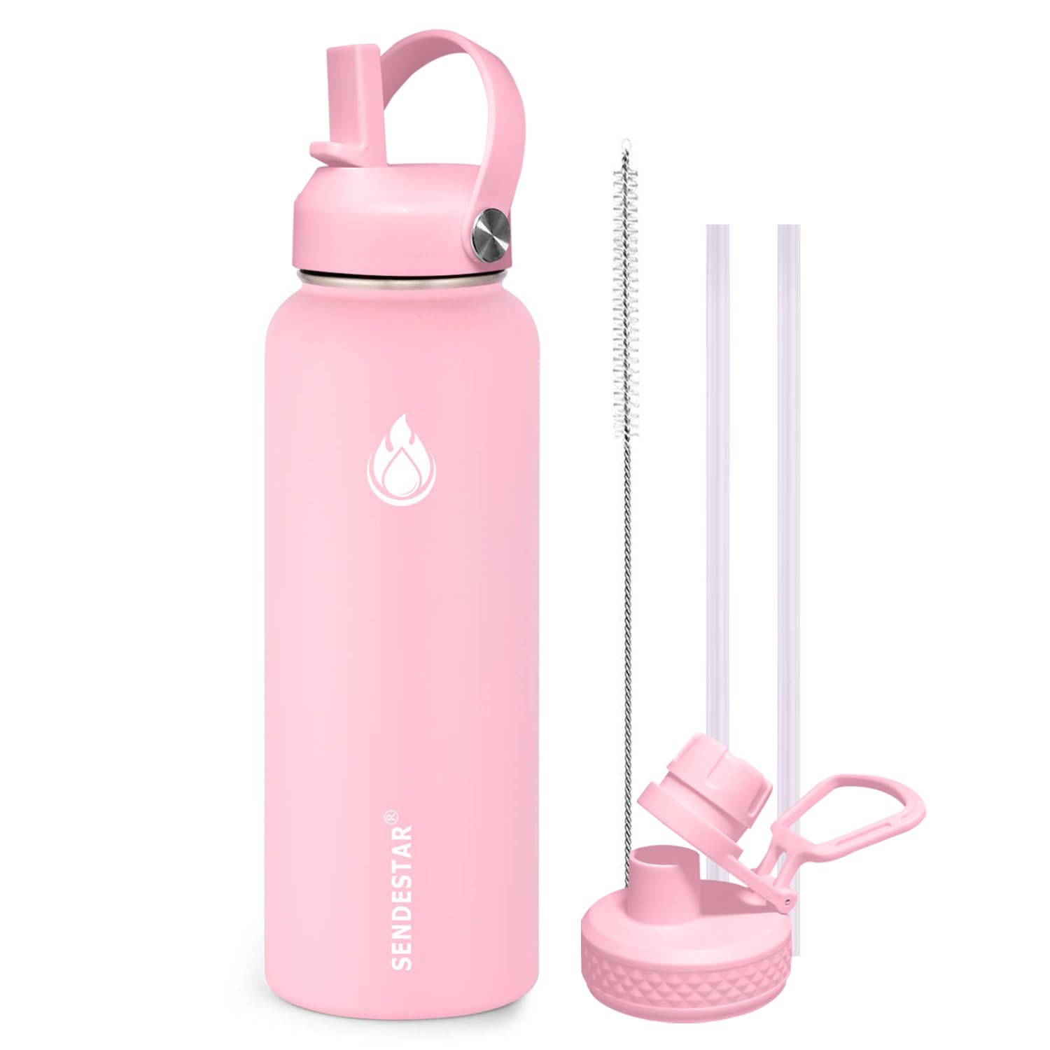 Insulated Water Bottle 40 oz with Straw, Stainless Steel Wide Mouth Water Bottle, Double Wall Vacuum Leak Proof with Straw Lid & Spout Lid for Sports or Office, Keep Cold or Hot Up to 24 Hrs