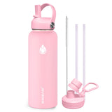 Insulated Water Bottle 40 oz with Straw, Stainless Steel Wide Mouth Water Bottle, Double Wall Vacuum Leak Proof with Straw Lid & Spout Lid for Sports or Office, Keep Cold or Hot Up to 24 Hrs