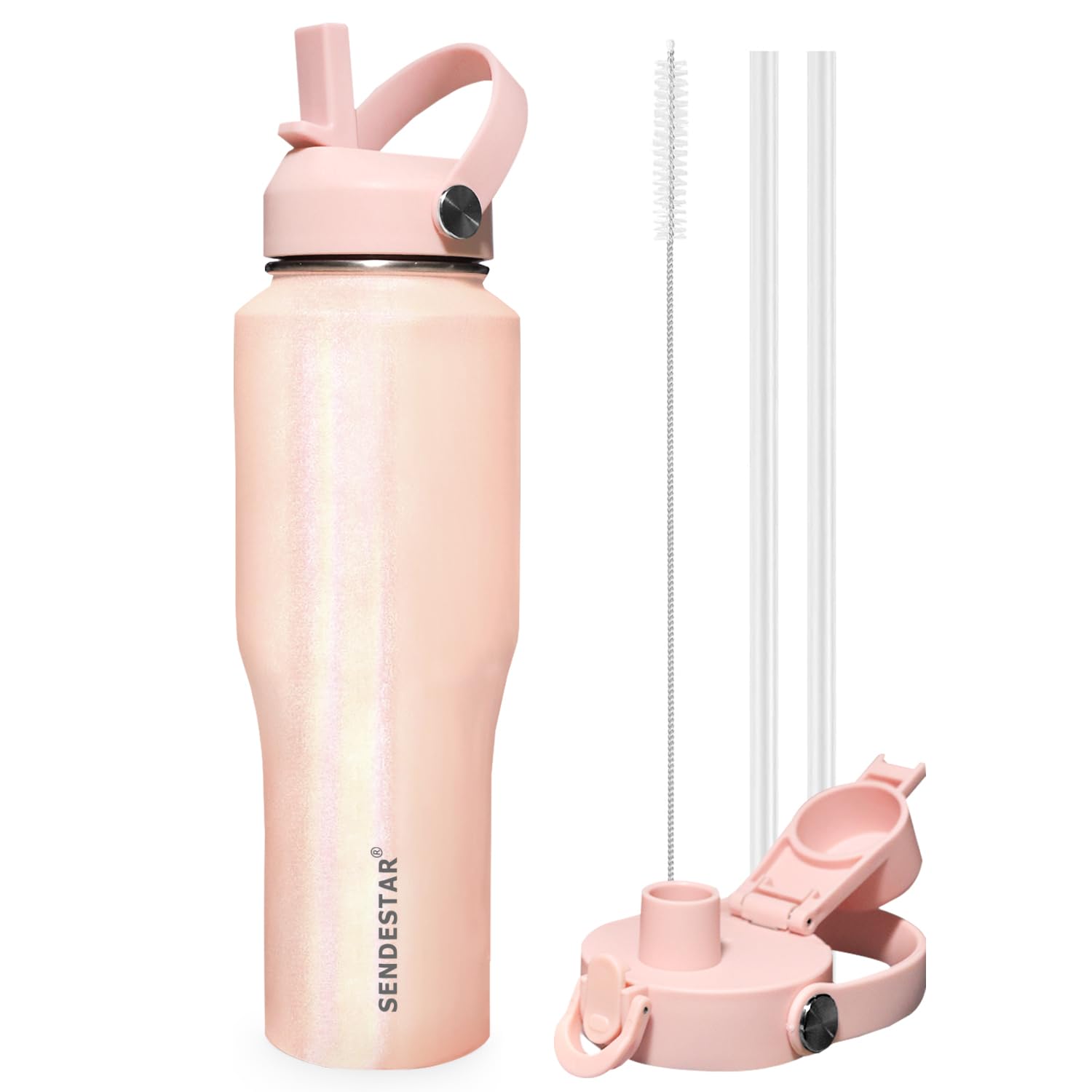 SENDESTAR 40oz Water Bottle Wide Mouth Stainless Steel Vacuum Insulated Double Wall with 2 Straw Lids Fit in Any Car Cup Holder