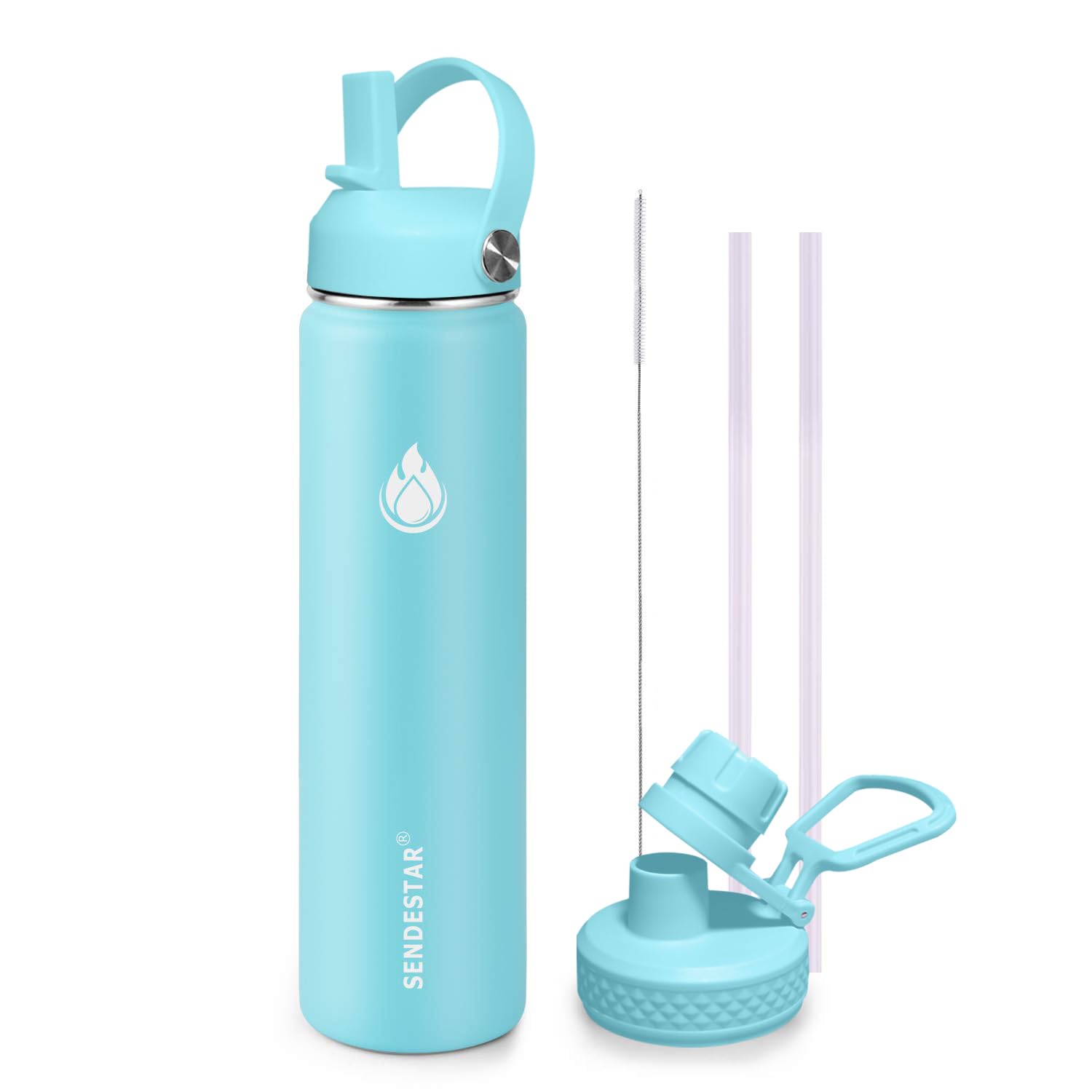 Insulated Water Bottle 40 oz with Straw, Stainless Steel Wide Mouth Water Bottle, Double Wall Vacuum Leak Proof with Straw Lid & Spout Lid for Sports or Office, Keep Cold or Hot Up to 24 Hrs