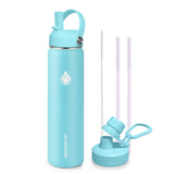 Insulated Water Bottle 40 oz with Straw, Stainless Steel Wide Mouth Water Bottle, Double Wall Vacuum Leak Proof with Straw Lid & Spout Lid for Sports or Office, Keep Cold or Hot Up to 24 Hrs