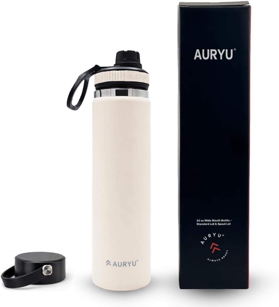 Oat 24oz Insulated Water Bottle, Triple-Walled Stainless Steel Thermos, Leak Proof Wide Mouth Flask with Bonus Spout Lid, BPA-Free for Gym, Travel, Sports, Hot & Cold Drinks