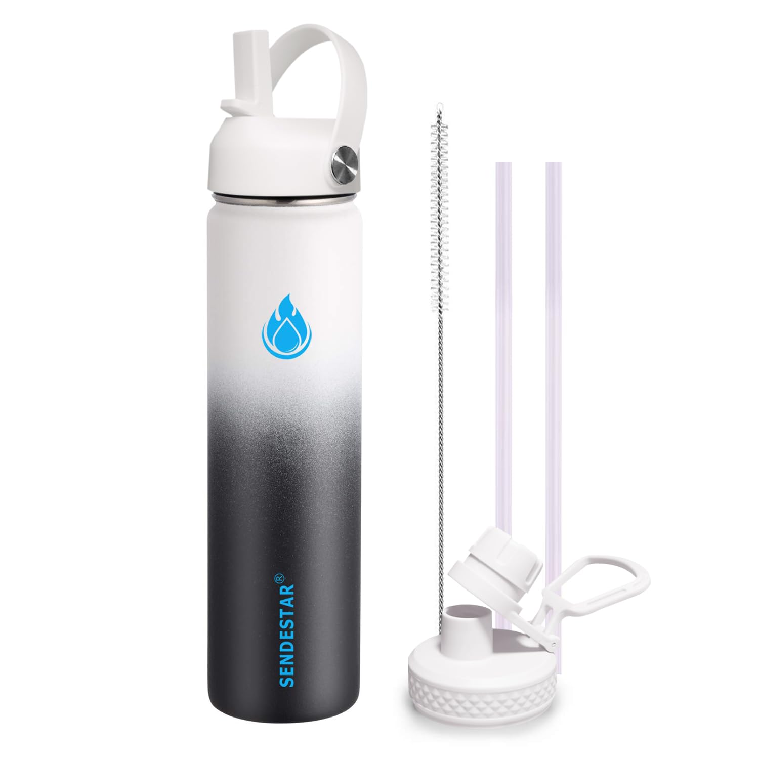 Insulated Water Bottle 40 oz with Straw, Stainless Steel Wide Mouth Water Bottle, Double Wall Vacuum Leak Proof with Straw Lid & Spout Lid for Sports or Office, Keep Cold or Hot Up to 24 Hrs