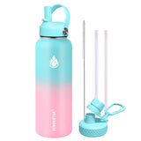 Insulated Water Bottle 40 oz with Straw, Stainless Steel Wide Mouth Water Bottle, Double Wall Vacuum Leak Proof with Straw Lid & Spout Lid for Sports or Office, Keep Cold or Hot Up to 24 Hrs
