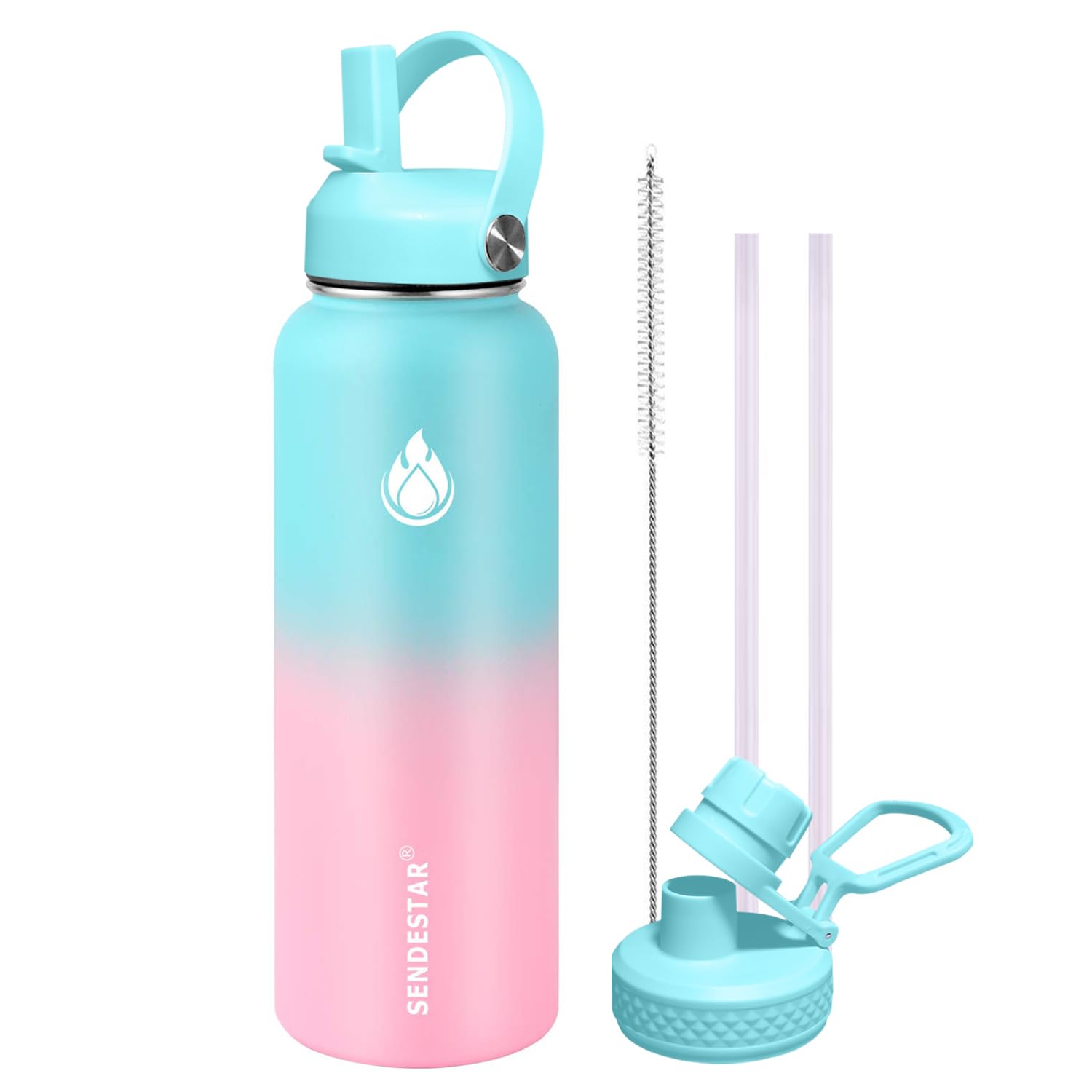 Insulated Water Bottle 40 oz with Straw, Stainless Steel Wide Mouth Water Bottle, Double Wall Vacuum Leak Proof with Straw Lid & Spout Lid for Sports or Office, Keep Cold or Hot Up to 24 Hrs