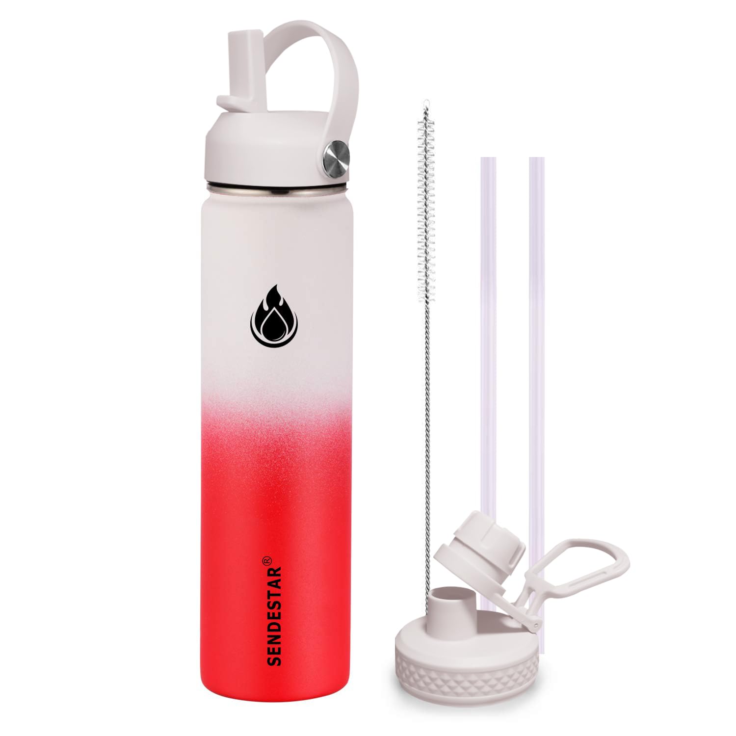 Insulated Water Bottle 40 oz with Straw, Stainless Steel Wide Mouth Water Bottle, Double Wall Vacuum Leak Proof with Straw Lid & Spout Lid for Sports or Office, Keep Cold or Hot Up to 24 Hrs