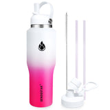 SENDESTAR 40oz Water Bottle Wide Mouth Stainless Steel Vacuum Insulated Double Wall with 2 Straw Lids Fit in Any Car Cup Holder
