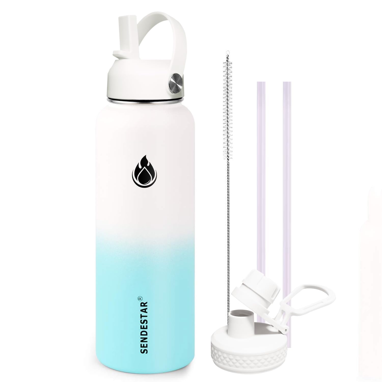Insulated Water Bottle 40 oz with Straw, Stainless Steel Wide Mouth Water Bottle, Double Wall Vacuum Leak Proof with Straw Lid & Spout Lid for Sports or Office, Keep Cold or Hot Up to 24 Hrs