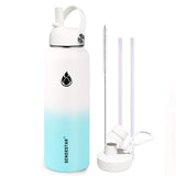 Insulated Water Bottle 40 oz with Straw, Stainless Steel Wide Mouth Water Bottle, Double Wall Vacuum Leak Proof with Straw Lid & Spout Lid for Sports or Office, Keep Cold or Hot Up to 24 Hrs