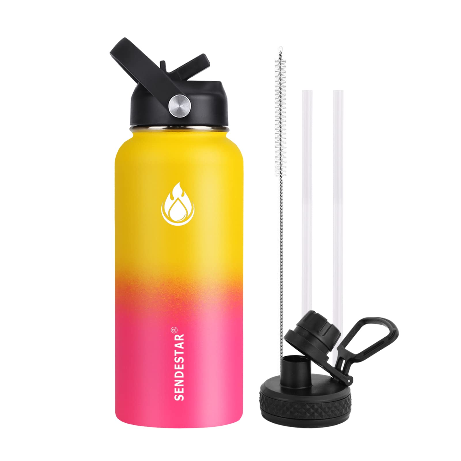 Insulated Water Bottle 40 oz with Straw, Stainless Steel Wide Mouth Water Bottle, Double Wall Vacuum Leak Proof with Straw Lid & Spout Lid for Sports or Office, Keep Cold or Hot Up to 24 Hrs
