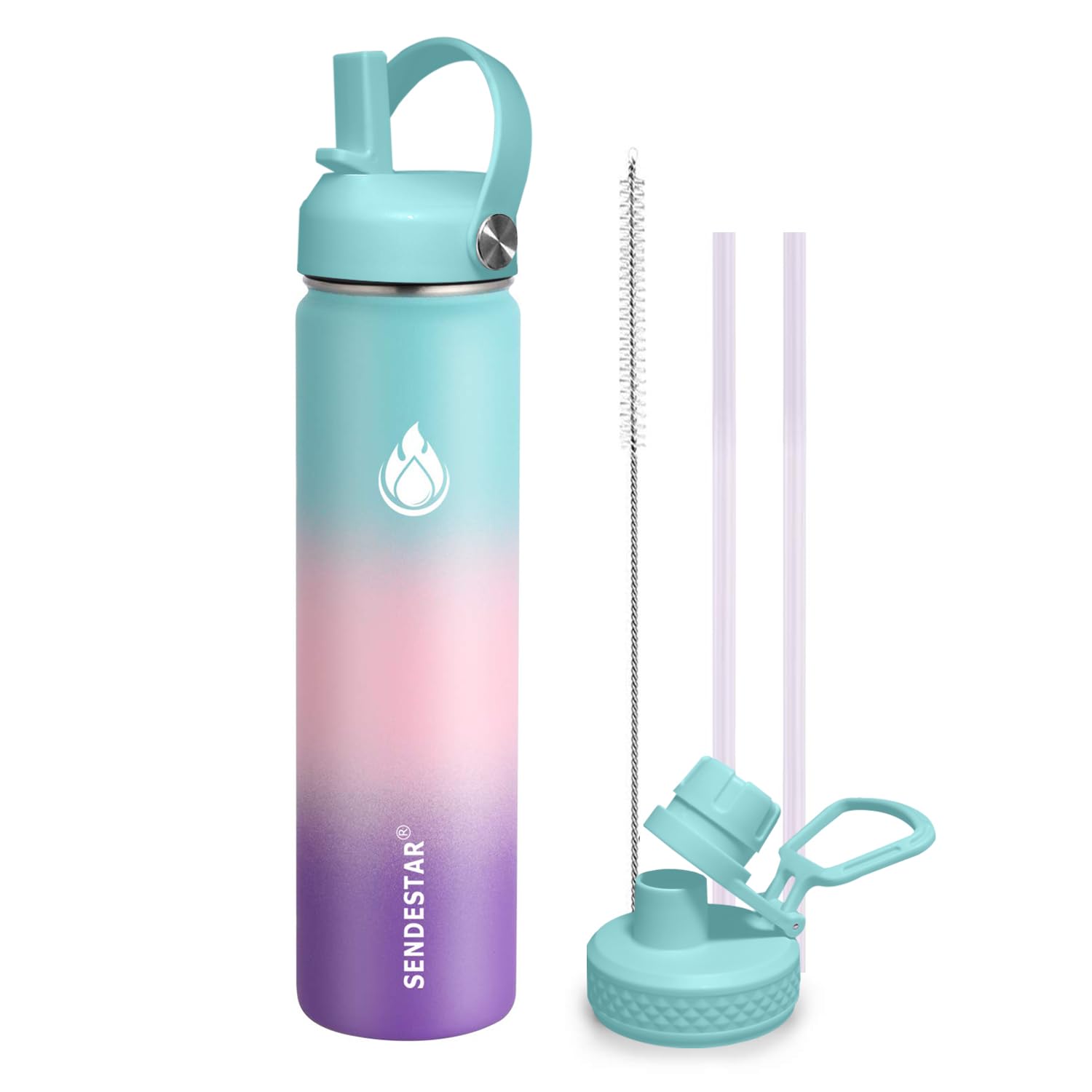 Insulated Water Bottle 40 oz with Straw, Stainless Steel Wide Mouth Water Bottle, Double Wall Vacuum Leak Proof with Straw Lid & Spout Lid for Sports or Office, Keep Cold or Hot Up to 24 Hrs