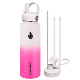 Insulated Water Bottle 40 oz with Straw, Stainless Steel Wide Mouth Water Bottle, Double Wall Vacuum Leak Proof with Straw Lid & Spout Lid for Sports or Office, Keep Cold or Hot Up to 24 Hrs