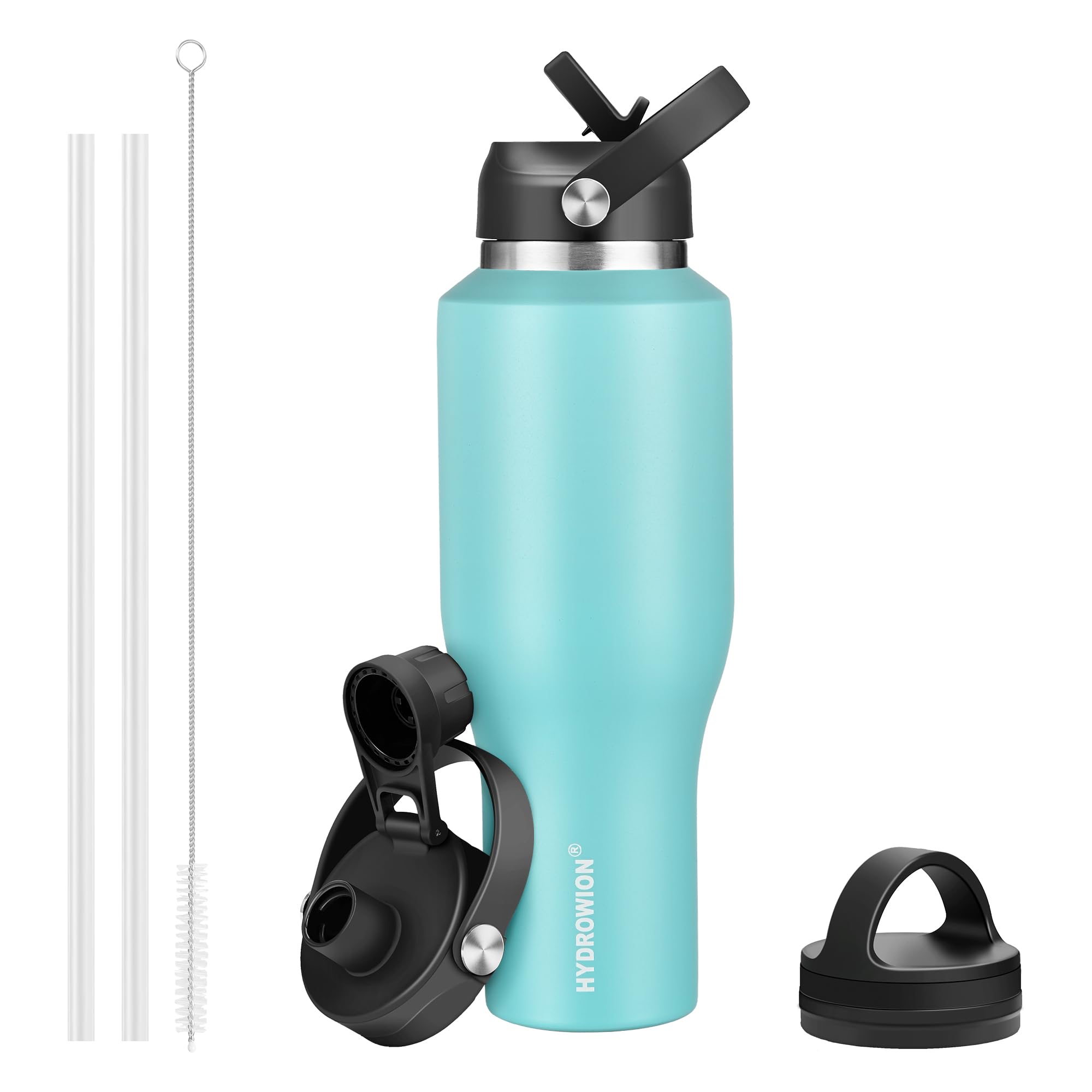 40 oz Insulated Water Bottle with Straw fit in Car Cup Holder(Cold 48 hrs, Hot 24 hrs) Drinking Bottle with Straw Lid, Spout Lid and Flex Cap Leakproof Travel Thermo Mug，Olive