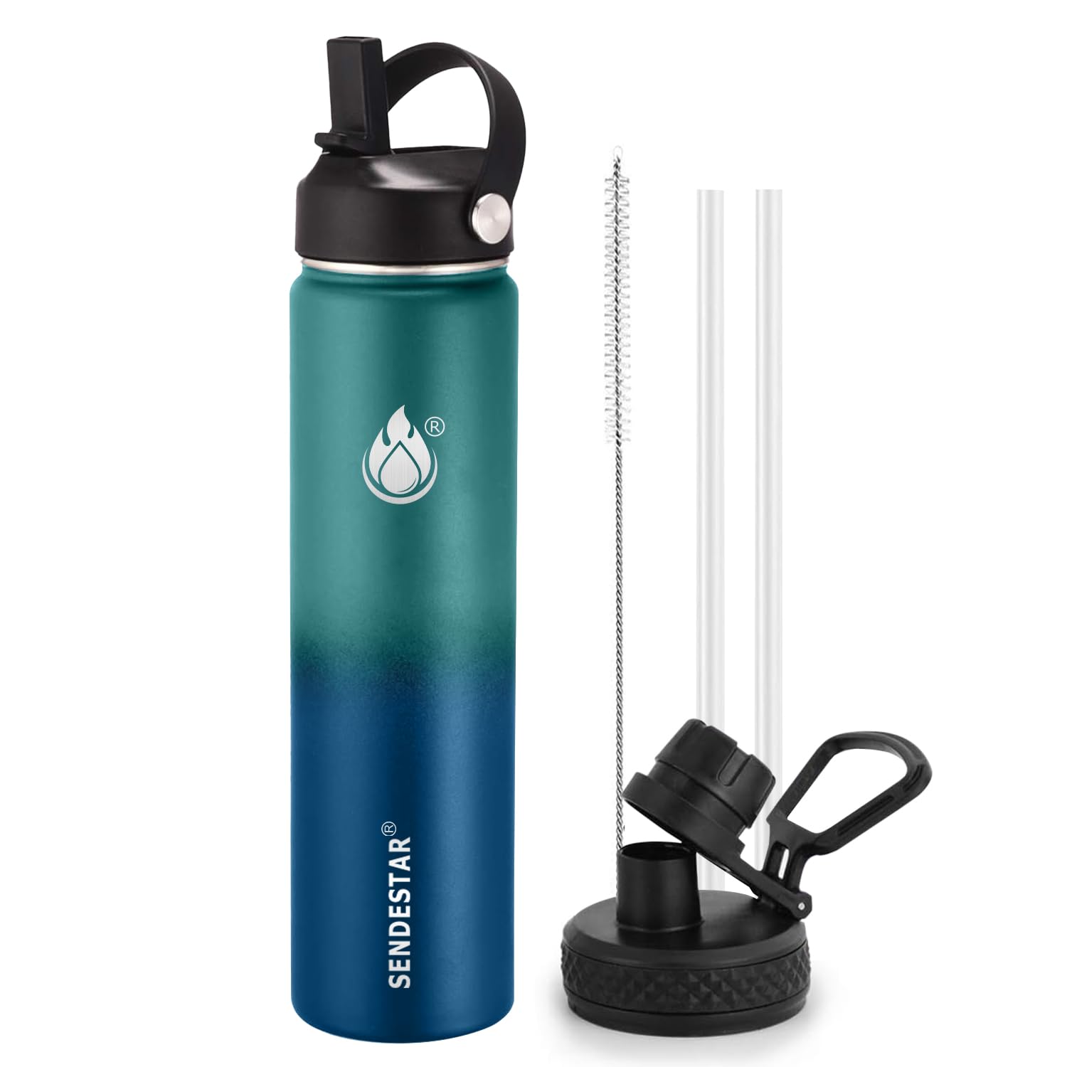 Insulated Water Bottle 40 oz with Straw, Stainless Steel Wide Mouth Water Bottle, Double Wall Vacuum Leak Proof with Straw Lid & Spout Lid for Sports or Office, Keep Cold or Hot Up to 24 Hrs
