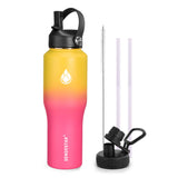 SENDESTAR 40oz Water Bottle Wide Mouth Stainless Steel Vacuum Insulated Double Wall with 2 Straw Lids Fit in Any Car Cup Holder