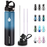 Insulated Water Bottle 40 oz with Straw, Stainless Steel Wide Mouth Water Bottle, Double Wall Vacuum Leak Proof with Straw Lid & Spout Lid for Sports or Office, Keep Cold or Hot Up to 24 Hrs