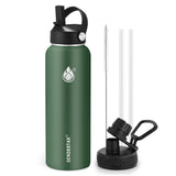 Insulated Water Bottle 40 oz with Straw, Stainless Steel Wide Mouth Water Bottle, Double Wall Vacuum Leak Proof with Straw Lid & Spout Lid for Sports or Office, Keep Cold or Hot Up to 24 Hrs