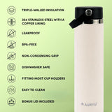 Oat 24oz Insulated Water Bottle, Triple-Walled Stainless Steel Thermos, Leak Proof Wide Mouth Flask with Bonus Spout Lid, BPA-Free for Gym, Travel, Sports, Hot & Cold Drinks