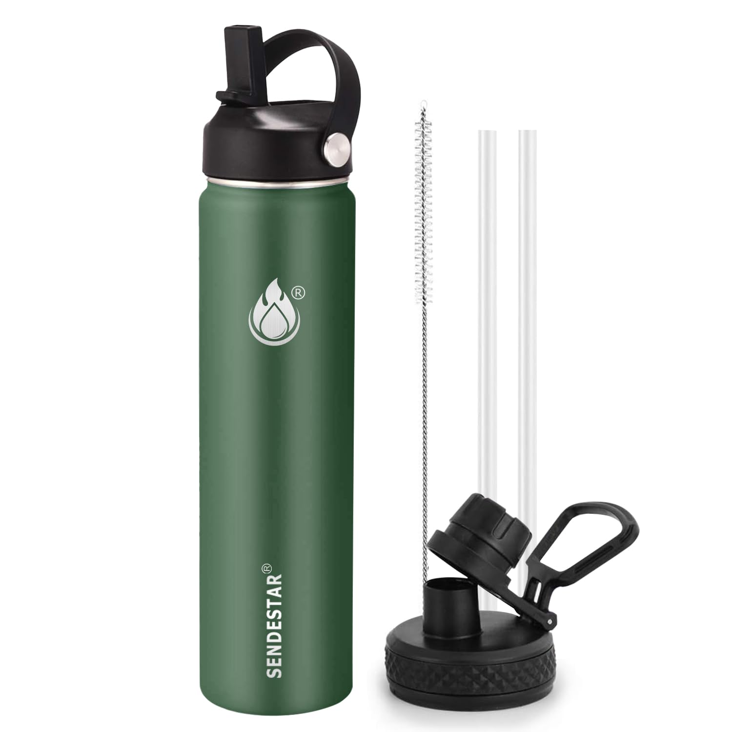Insulated Water Bottle 40 oz with Straw, Stainless Steel Wide Mouth Water Bottle, Double Wall Vacuum Leak Proof with Straw Lid & Spout Lid for Sports or Office, Keep Cold or Hot Up to 24 Hrs