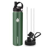Insulated Water Bottle 40 oz with Straw, Stainless Steel Wide Mouth Water Bottle, Double Wall Vacuum Leak Proof with Straw Lid & Spout Lid for Sports or Office, Keep Cold or Hot Up to 24 Hrs