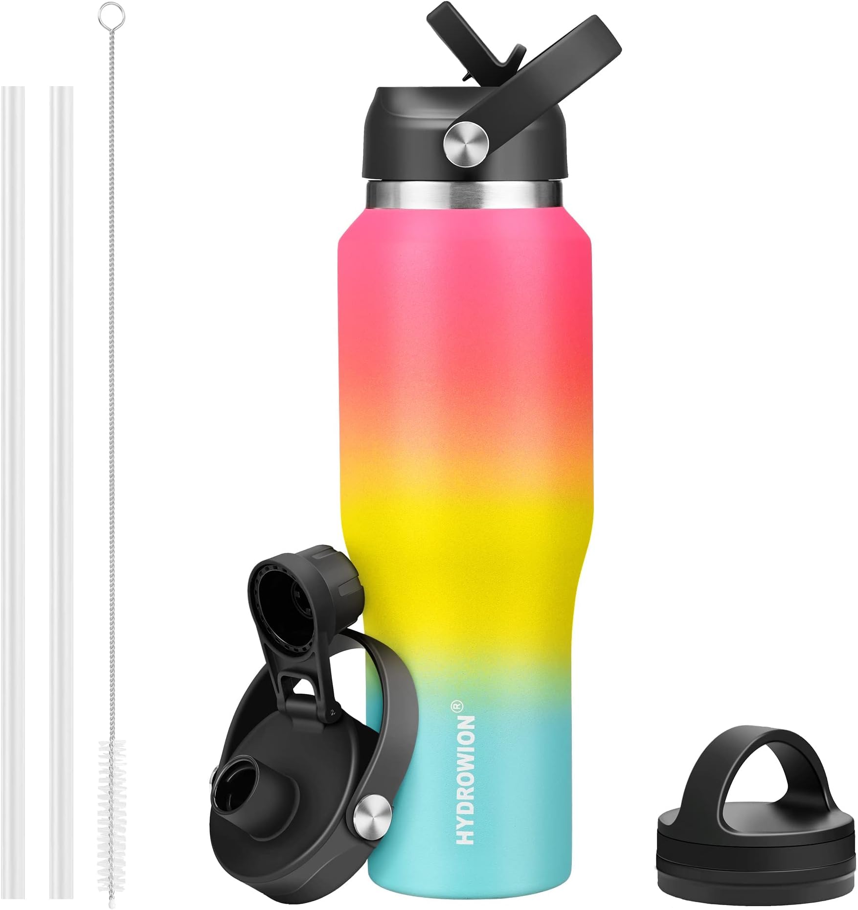 40 oz Insulated Water Bottle with Straw fit in Car Cup Holder(Cold 48 hrs, Hot 24 hrs) Drinking Bottle with Straw Lid, Spout Lid and Flex Cap Leakproof Travel Thermo Mug，Olive