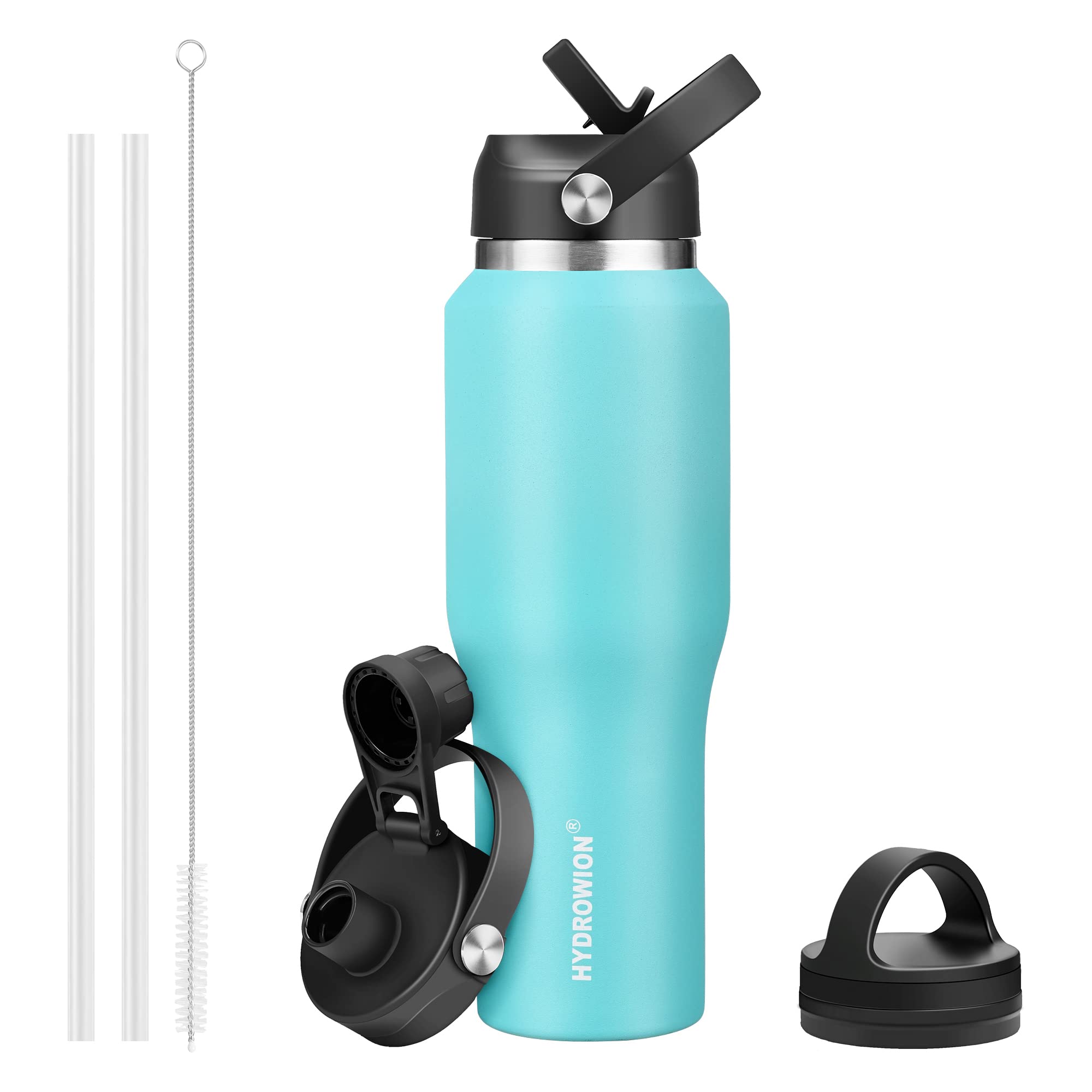 40 oz Insulated Water Bottle with Straw fit in Car Cup Holder(Cold 48 hrs, Hot 24 hrs) Drinking Bottle with Straw Lid, Spout Lid and Flex Cap Leakproof Travel Thermo Mug，Olive